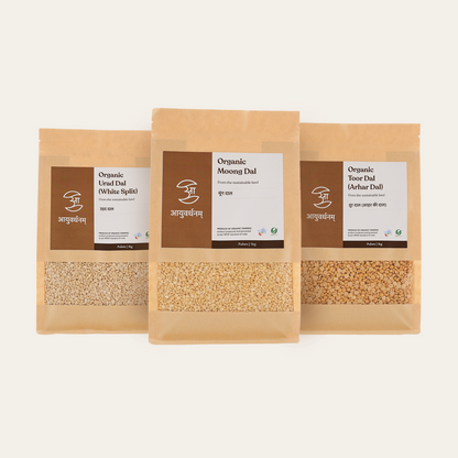 Daily Essential Grains Combo - Toor Dal, Moong Dal & Urad Dal (1Kg Pack of 3)